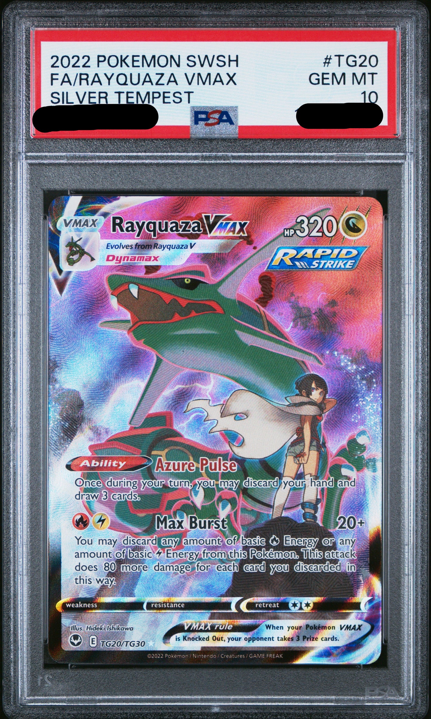 2022 POKEMON SWORD & SHIELD SILVER TEMPEST #TG20 FA/RAYQUAZA VMAX SILVER TEMPEST PSA 10