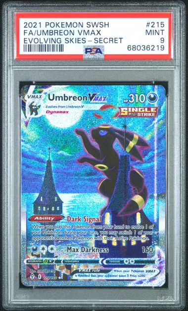 2021 POKEMON SWORD & SHIELD EVOLVING SKIES #215 FA/UMBREON VMAX EVOLVING SKIES-SECRET PSA 9