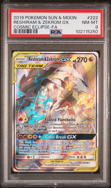2019 POKEMON SUN & MOON COSMIC ECLIPSE #222 RESHIRAM & ZEKROM GX COSMIC ECLIPSE-FA