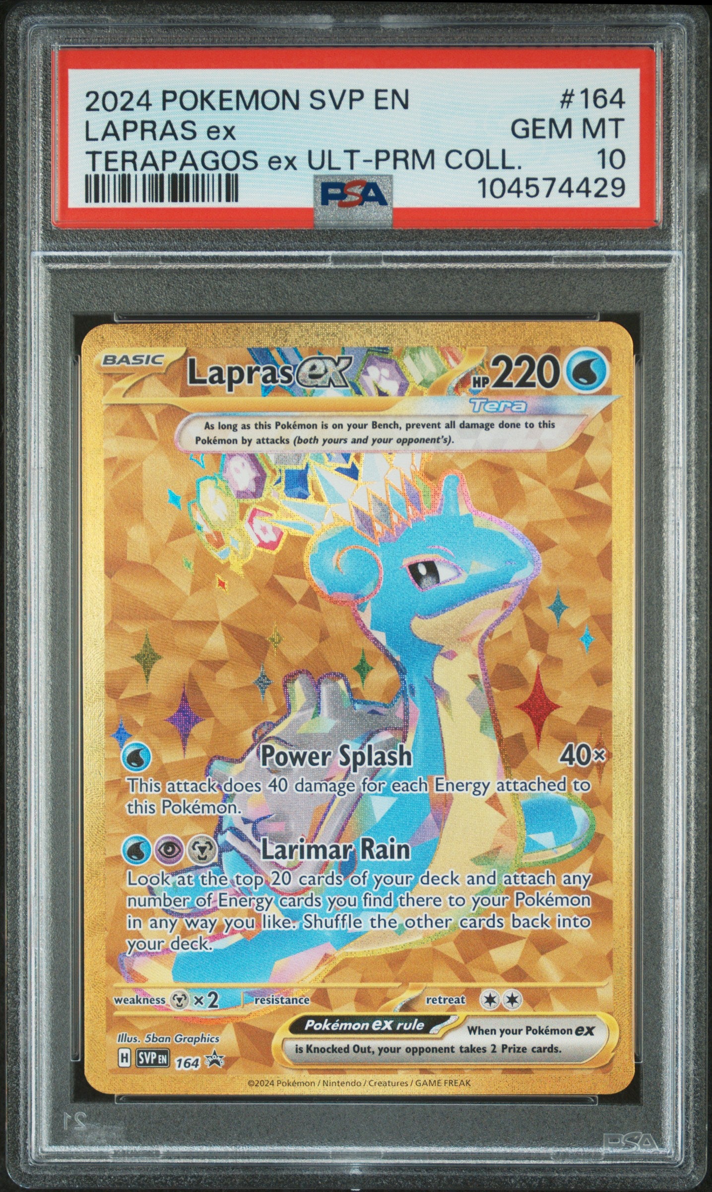 2024 POKEMON SVP EN-SV BLACK STAR PROMO #164 LAPRAS ex TERAPAGOS ex ULT-PRM COLL. PSA 10